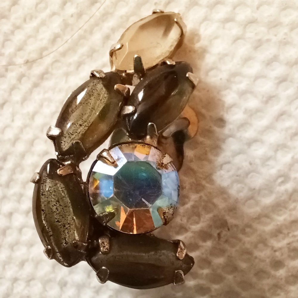UNWORN Vntg AURORA BOREALIS & Smokey Quartz Earrings